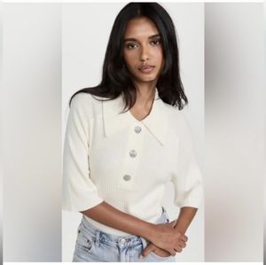 NWT ba&sh Eliot Rhinestone Button Oversized Collared Sweater